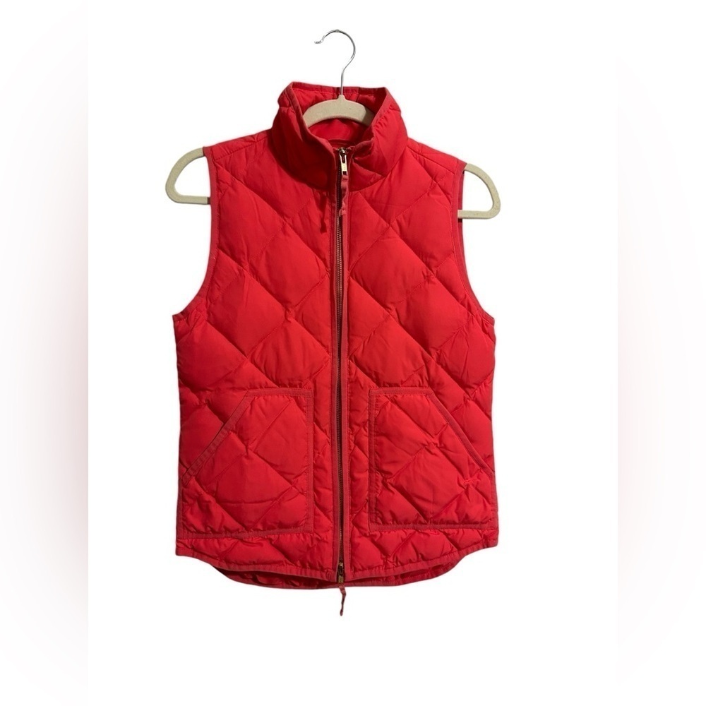 J Crew Womens Sleeveless Full Zip Quilted Down Pink Puffer Patch Pockets XXS
